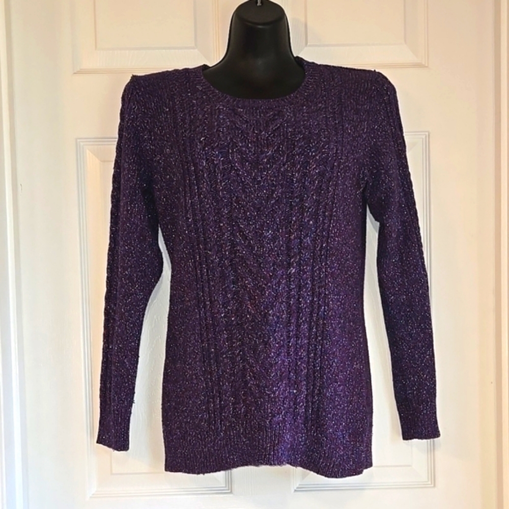 Old Navy Purple Red With Metallic Silver Textured Knit Sweater size medium